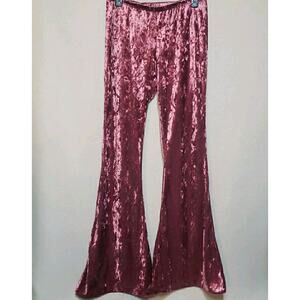 Three Bird Nest Large Crushed Velvet Pants Mid-Rise Flare Leg Pull on Boho